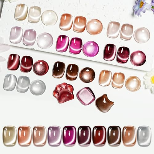 JODSONE Smalti Semipermanenti per Unghie Magnetico, 10 Colori Cat Eye Smalto Semipermanente con base e top coat e Magnete, Soak Off UV/LED Smalto Gel Unghie, Nail Art Regalo