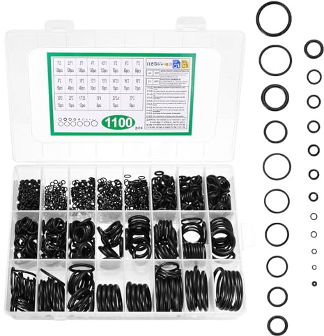 1100 PcsRubber O Rings Rubber Assorted Seal KitO Ring Set, Universal Rubber Washers Assorted O-rings for Automotive Faucet Plumbing Sealing Air or Gas Repair Gaskets Rings Assortment