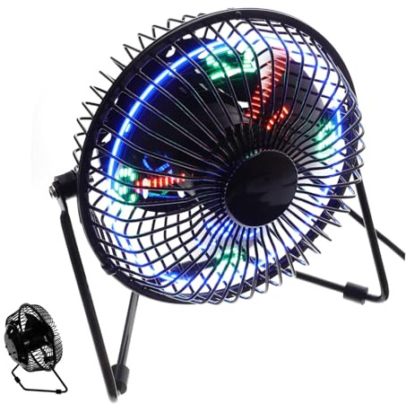 TOBBOMEY Ventilador USB Portátil de Escritorio con Pantalla LED de Reloj y Temperatura Construcción Metálica Silencioso Mensaje Incorporado para Oficina y Hogar