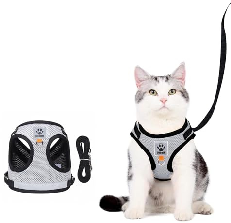 yolzhxe Pettorina per Gatti con Guinzaglio 1.5m, Imbracatura Gatto Riflettente Guinzaglio, Regolabile Traspirante Gatto Anti Fuga Imbracatura, per Gatti Piccoli 1.5kg Camminare, XS