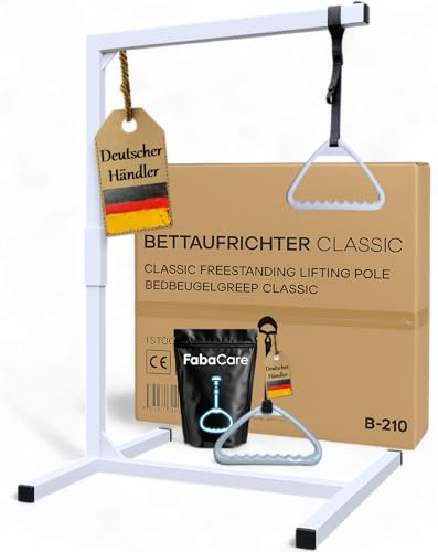 FabaCare Bettgalgen freistehend bis 130 kg Körpergewicht zusätzlichem Schwerlastgriff | mobiler Galgen für normales Bett | Aufrichthilfe, Bettgriff, Bettaufrichter mit Trapezgriff
