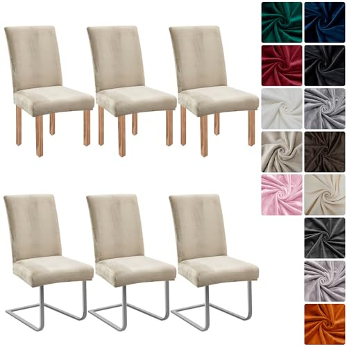 Stuhlhussen Samt 6er Set, Hussen Für Stühle, Stretch Stuhlbezug, Champagne | Universell Stuhlhussen Schwingstühle, Waschbarer Stühle Schutz Für Esszimmer Küche Restaurant Hotel Bankett Hochzeit Party