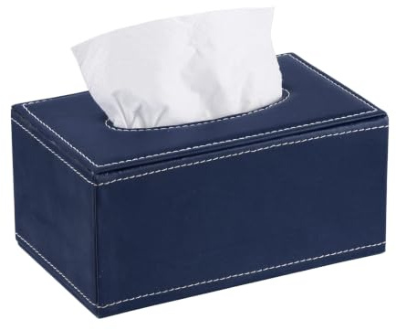 QUARKZMAN Boîte À Mouchoirs avec Fond Magnétique Porte-Mouchoirs Rectangulaire en Cuir PU Distributeur De Mouchoirs pour Table Salle De Bain Chambre Cuisine (Bleu Foncé, 7.9x4.7x3.7)