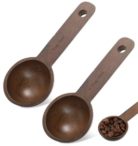 2PCS Coffee Measuring Scoop, Walnut Wooden 1 Tablespoon Measuring Spoon for Ground Coffee Beans Tea & Spices, Kitchen Jars and Containers, 15ml