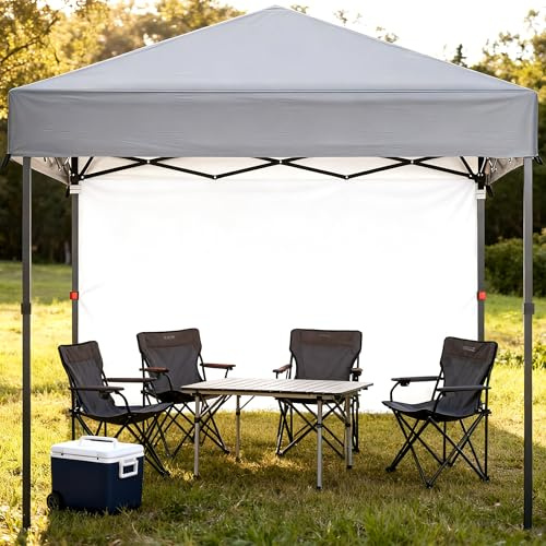 Pop-Up Pavillon, 2,4×2,4m Faltpavillon Wasserdicht Stabil, Gartenzelt UV Schutz 50+, Partyzelt mit Tragetasche, Höhenverstellbar Faltbar Gartenzelt mit 1 Seitenwand, für Garten, Party, Camping