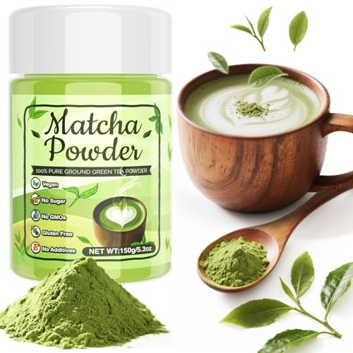 Matcha Green Tea Powder -150g Ceremonial Grade Matcha Tea, Richly Flavored Powder for Drinking, Cooking, Baking, Smoothie, Vegan Friendly