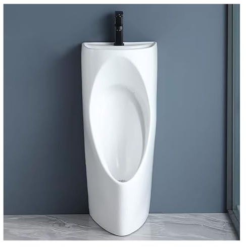 MESCXTY Orinatoio angolare a Parete in Ceramica, orinatoio da Pavimento con lavabo, salvaspazio per Uomo, Ideale per Hotel, Appartamenti, Garage e Camper, Design 2 in 1 (con Rubinetto Nero).