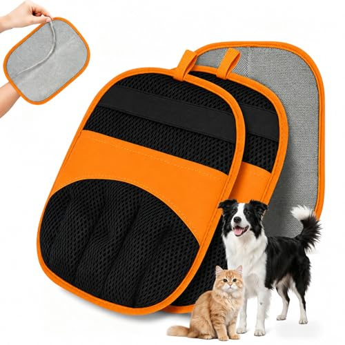 Admygo 2PCS Pet Hair Removal Gloves, Electrostatic Magic Brush Gloves Pet Hair for Dogs and Cats, Washable Deshedding & Furniture Cleaning Tool, Fur Remover for Furniture, Clothes, Car Seats (Orange)