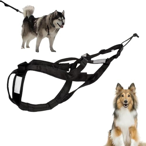 Racocou Urban Mushing Geschirr für Hunde – X-Rücken reflektierendes Zuggeschirr für Canicross, Bikejoring, Skijöring und Schlittenhundetraining Schwerlast-Trainingsgeschirr,Schwarz,3XL