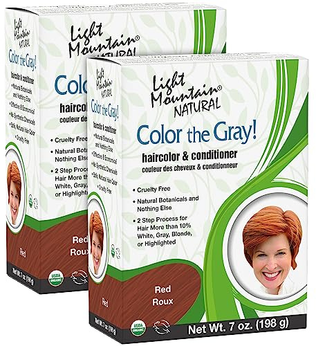 Light Mountain Henna Hair Color & Conditioner, Color the Gray - Red Hair Dye for Men/Women, 2-Step Chemical-Free, Semi-Permanent Hair Color for White, Gray, and Blonde Hair, 7 Oz (Pack of 2)