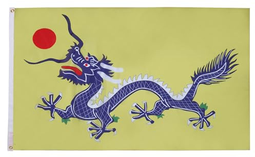 AZ FLAG Flagge China Qing-Dynastie 1889-1912 150x90 cm 2 Ösen | Für innen und außen Mandschu-Dynastie dekorative Flagge doppelte Nähte und verstärkte Kanten mit Metallösen 100D Polyester