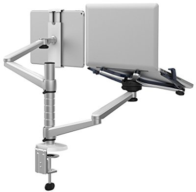 ThingyClub® Support Universel réglable en aluminium pour Ordinateur Portable et Tablette Support de Bureau à Pince inclinable et pivotant Double Bras Support pour Ordinateur Portable et Tablette