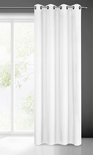 Eurofirany Rita Vorhang Gardine Glatt Schlicht Einfarbig - 8 Ösen Modern Schlafzimmer Wohnzimmer Lounge Kinderzimmer 1 Stück Einzeln, Polyester, Weiß, 140X250cm
