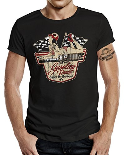 GASOLINE BANDIT Camiseta original Biker Racer Rockabilly Diseño: Superpower, Negro , 3XL