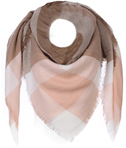 Eitex XXL Schal Karo kariertes 4 Eck Tuch Winterschal extra Warm und ohne kratzen Trend 2018 (Beige/Rosa/Weiß)