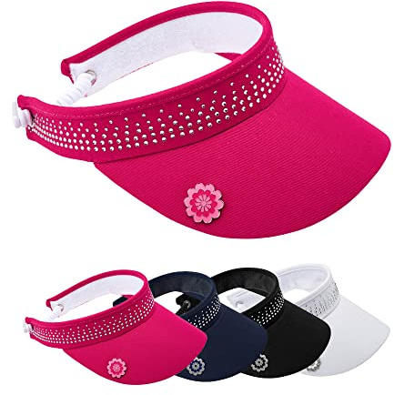 Surprizeshop Womens Golf Embellished Crystal Visor | Telephone Wire | Built in Magnet | Hand Enamelled 25mm Ball Marker | Rigid Peak | Multiple Colours | Golf Visor | Tennis Visor