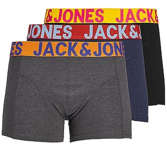 Jack & Jones NOS Men's Jaccrazy Solid Trunks 3 Pack Noos Boxer Shorts, Black (Black Detail: Navy Blazer Black), Large