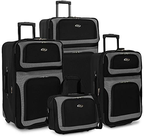 U.S. Traveler New Yorker Lightweight Expandable Rolling Luggage, Black, 4-Piece Set