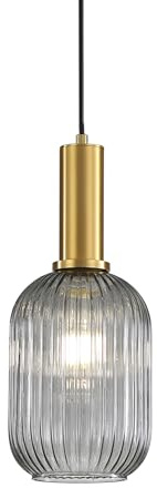 HJXDtech Moderne Vintage Glas Lampenschirm Hängeleuchten & Pendelleuchten, E27 Gold Lampenfassung, Hängelampe einflammig für Küche, Esstisch, Schlafzimmer und Wohnzimmer (Graues, 13cm)
