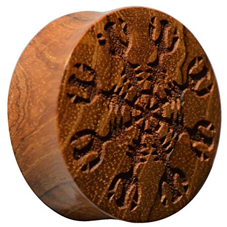 CHICNET Dilatatore Flesh Tunnel Lobe per uomo e donna, in legno di teak, incisione del casco dell'amore, Double Flared, 22 mm fino a 30 mm e 14 mm, colore: multicolore, cod. HPT-546-14