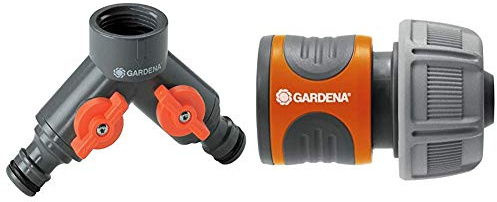 Gardena 2-Wege-Ventil: Wasserverteiler für Wasserhahn mit 33.3 mm (G 1)-Gewinde, für gleichzeitigen Anschluss von Zwei Geräten & Verbinder für Schlauchgröße 19 mm (3/4)