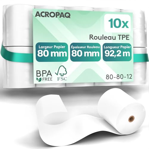 ACROPAQ - 10 x Thermorollen - 80mm x 80mm x 90,2m - Premium BPA-freies EC rollen thermo-papierrollen für Ec-Cash-Geräte - Kassenrollen, Bonrollen, Kassenbon Rolle