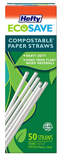Hefty EcoSave Compostable Paper Straws, 50 Count, White
