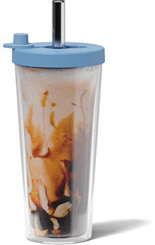 Dodoko Reusable Boba Cup with Straw - 17 oz Blue Bubble Tea Cup for Iced Coffee, Smoothies to Go - Blue | Reusable
