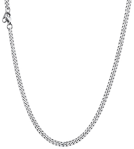 U7 kurze Kette 36+5cm glänzend Panzerkette Choker Halskette 316L Edelstahl 3mm kubanische Gliederkette verstellbar Damen Mädchen Collier schlichte Modeschmuck Accessoire für Party