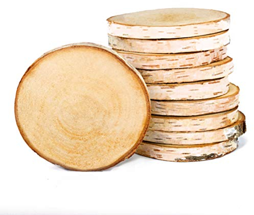 Birkenscheiben rund Ø 8-11cm Baumscheiben aus Birkenholz Naturholz unbehandelt mit Rinde, Holzscheiben für DIY Handwerk, Basteln, Holzdeko Hochzeit, Tischschilder, Untersetzer (3er-Pack)