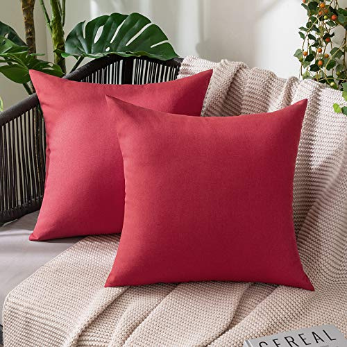 MIULEE Wasserdicht Outdoor Kissenbezug 40x40 Rot Sofakissen 2er Set | Dekokissen Modern Kissenbezüge Dekorativ Kissenhülle Deko aus Polyster Leinen-Optik für Garten Sofa Wohnzimmer Bett