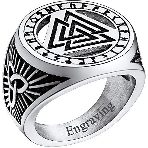 FaithHeart Personalisierter Viking Valknut Ring im Runenkreis Wikinger Style Fingerring in Ringgröße 67.2mm Wikinger Style Partnerring Freundschaftsring