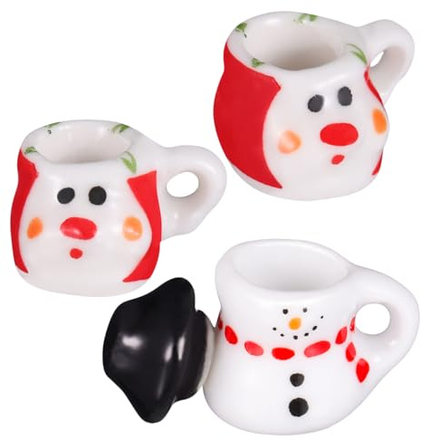 Miniatyr teservis porslin barnkök porslin: 3 stycken snögubbe mini blomma tekopp set 1: 12 dockhus tillbehör pojkar flickor barn jul små gåvor rollspel
