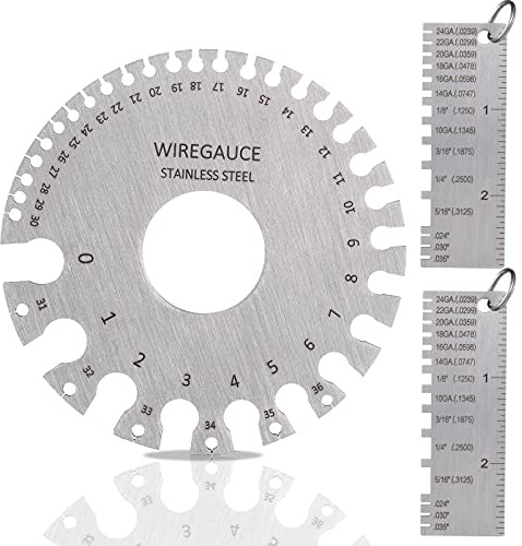Sheet Metal Gauge & Dual-Sided Round Thickness Metal Gauge - Wire Gauge Measurement Tool Stainless Steel Welding Gage Material Wire Gauge (Set of 3)