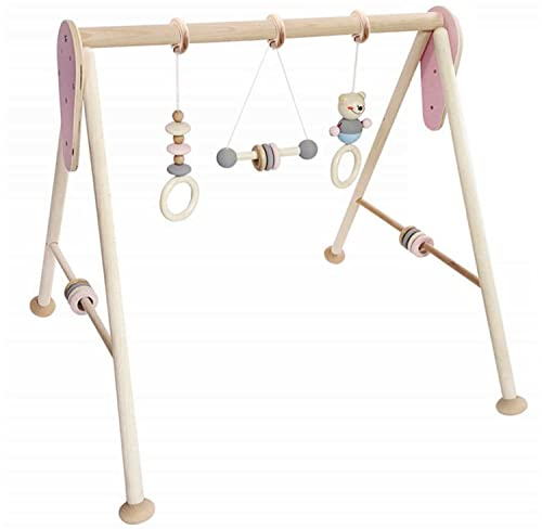 Hess Holzspielzeug 20036 - Spielgerät aus Holz, Nature Serie Bär in Rosa, für Babys, handgefertigter Spiel-Bogen mit Figuren und Rasseln, ca. 62 x 57 x 54,5 cm groß