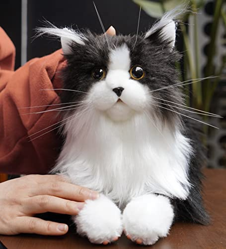 Chongker Peluche Réaliste Faite à la Main pour Chat, Compagnon pour Animal Domestique, Cadeau pour Filles, garçons, Personnes âgées, Amoureux des Chats, Peluche Douce Mignonne (Chat Noir)