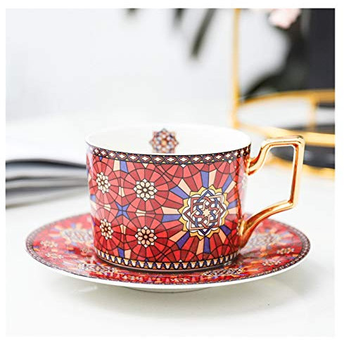 ZJCNHY Tasse de café Marocaine et Soucoupe en céramique Cappuccino après-midi Tasse de thé 250ml Service à Café 601 (Color : Morocco D)