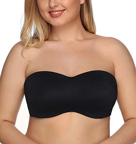 DotVol Damen BH Große Größen Bügel Bra Ungepolstert Bandeau Trägerloser Multiway Minimizer BHS(Schwarz, 85D)