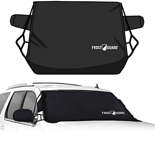 FrostGuard Deluxe | Full-Coverage Car Windshield Cover for Ice and Snow, XL Size - Wiper Blade + Side Mirror Coverage - Fit-Fast Straps + Security Panels - Black, 41 x 68 Inches