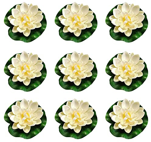 Emivery 12Pcs Floating Artificial Lotus Flowers White Plastic Lotus Flower with Water Lily Pad Fake Floating Flowers for Pool Home Home Garden Pond Decorations 4 Inch