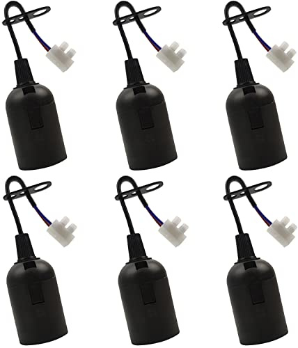 ZHIQIN Lot de 6 douilles de rechange E27 - Noir - Culot E27 - Avec câble - 4 A - 250 V - Maximum 60 W - Plafonnier pour travaux de construction