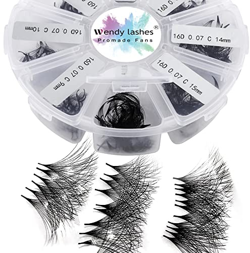 WENDY LASHES Pestañas Volumen Ruso 16D C Curl 0.07mm 500 Fans 9-16mm | Prefabricadas Extensiones de Pestañas de Naturales Premade Volume Fans Pestañas Profesionales Ventiladores