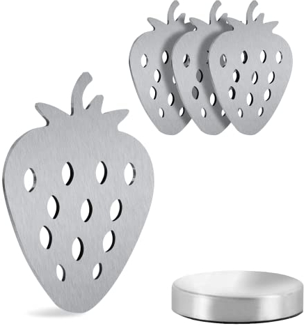 Marzoon 4 Magnetische Tischdeckenbeschwerer aus Edelstahl, Tischtuch-Halter mit Magnet, Silber (Erdbeere) - Praktische Tischdeckengewichte für Garten & Innenbereich