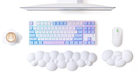 MAMBASNAKE Cloud-Handgelenkauflage, Tastatur- und Maus-Set mit Untersetzer, Memory-Schaum, ergonomisches Handgelenkkissen, Stützpolster mit rutschfester Unterseite, Schmerzlinderung beim Tippen – weiß