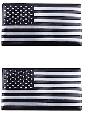 2 banderas de Estados Unidos emblema para coche y camión calcomanía universal para estilo de coche (negro plateado)