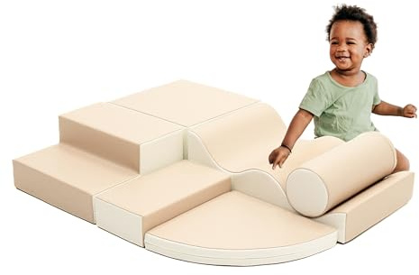IGLU Soft Play 6 XL Mjuka Byggklossar Motorikleksaker Pedagogiska leksaker Stapelkuber Skumblocker (Beige)