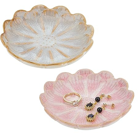 nbeads 2 STK. Keramik-Schmuck-Tablett, Lotusblume Ring-Schale-Halter Porzellan Trinket Tray Dekorative Trinket Teller für Ring Halskette Armband Schmuck Uhr Schlüssel Geschenk, Weißer Rauch/Rosa