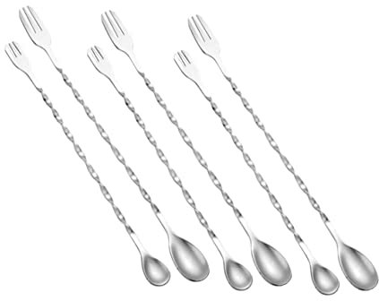 BESTonZON 6pcs Cocktail Stirrers Stainless Steel Mixing Spoons Long Handle Spoons for Bar Home