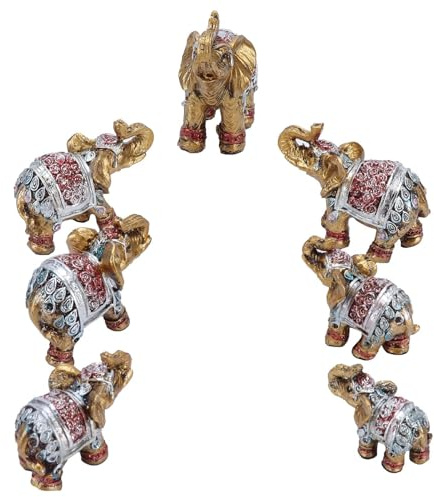 Estatuas De Elefantes Pequeños De Resina, 7 Piezas Estatuas De Elefantes De Buena Suerte Feng Shui Colección De Figuras De Elefantes Pequeños Figuras De Animales Para Estante Sala De Estar Oficina