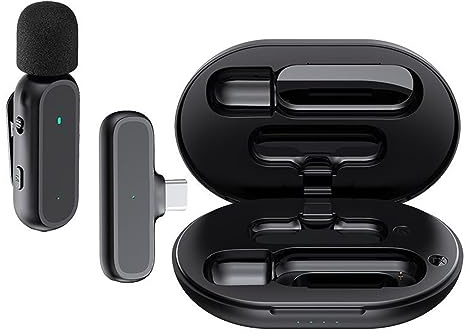 summina Wireless Clip-on Microphone Mic Receiver and Transmitter with Charging Box and Windscreen for Interview Live Show Vlog Teaching Meeting